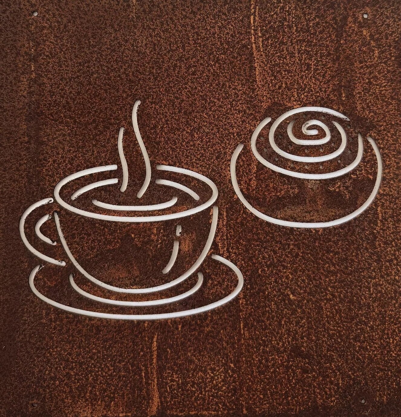 Skylt Fika (armeringsnät) Rost Lind Decoration Utomhusskyltar Skyltar för utomhusbruk