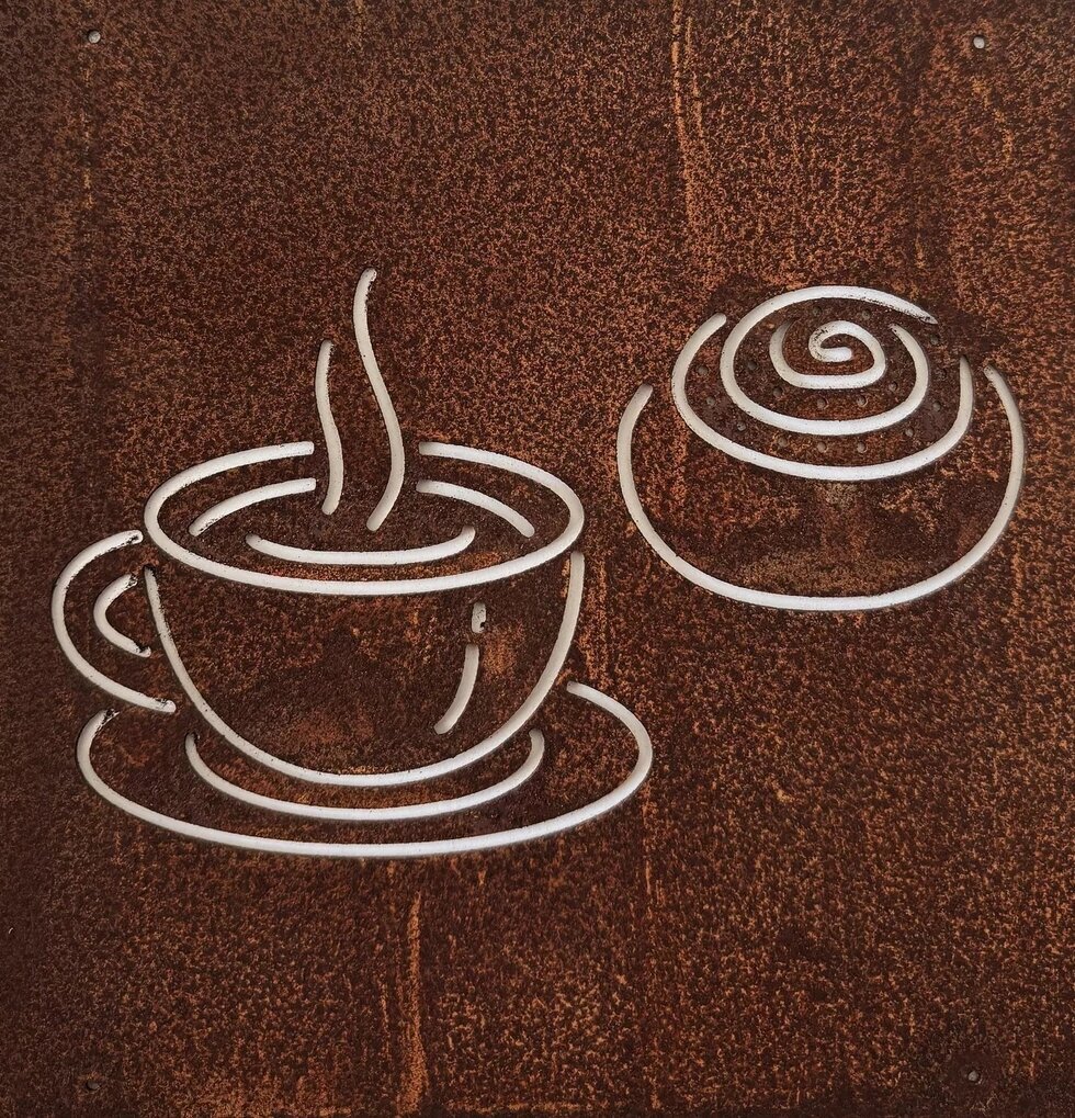 Skylt Fika (armeringsnät) Rost Lind Decoration Utomhusskyltar Skyltar för utomhusbruk