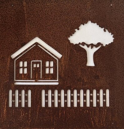 Skylt Hus och trädgård (armeringsnät) Rost Lind Decoration Utomhusskyltar Skyltar för utomhusbruk