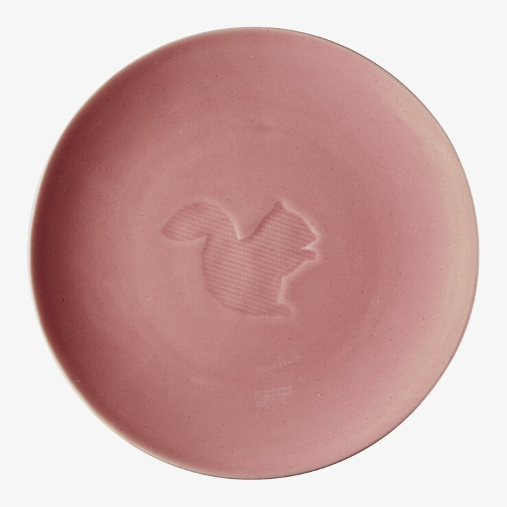 Keramiktallrik Barn Rosa från Rice med präglad ekorre