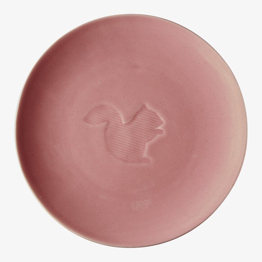 Keramiktallrik Barn Rosa från Rice med präglad ekorre