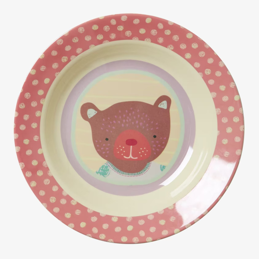 Barnskål Happy Camper från Rice med färgglad björndesign