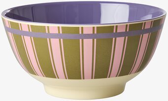 Foto: Randig skål i lila, olivgrön, rosa, beige