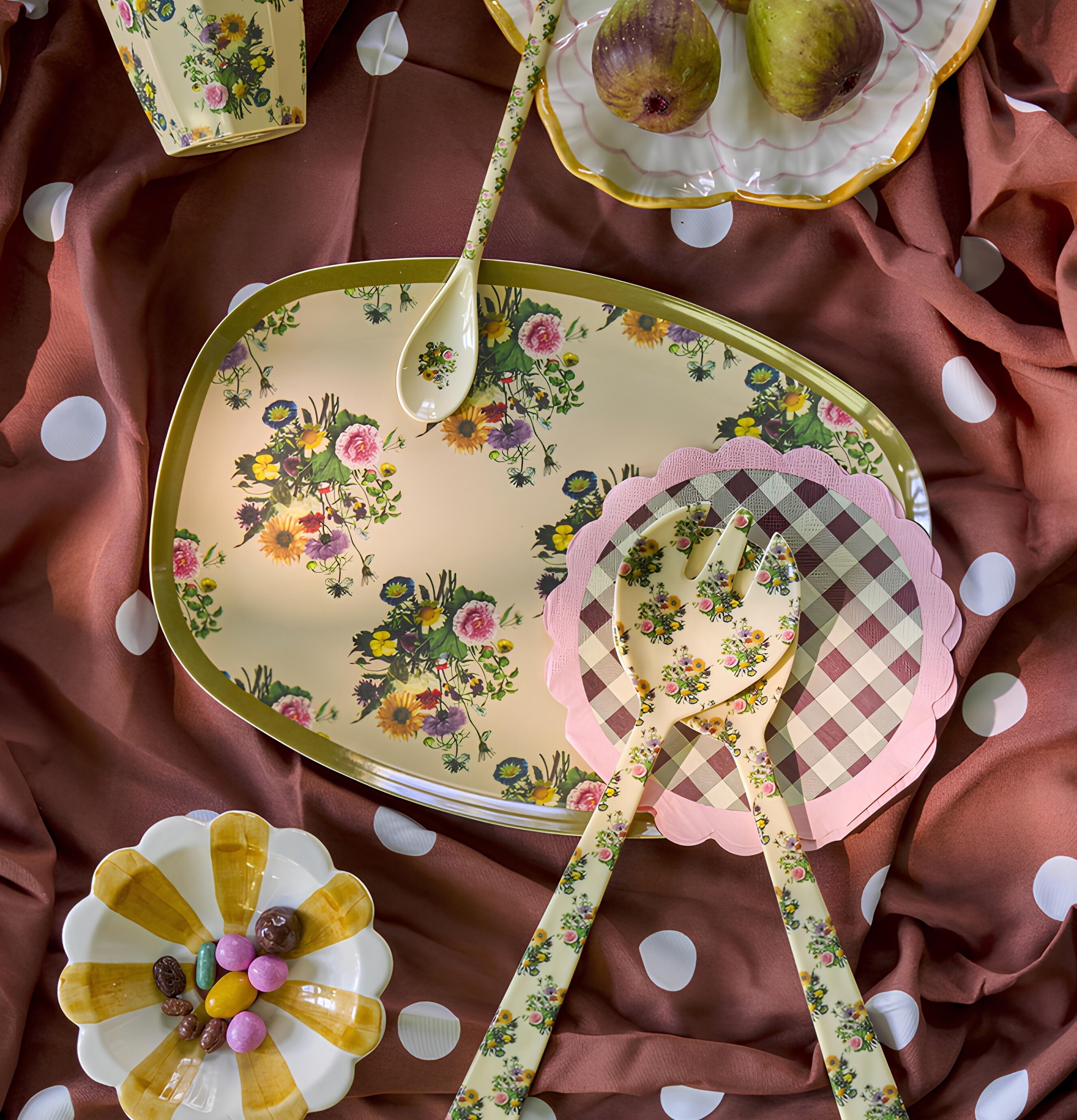 Tallrik Melamin Retro Bouquet Print Rice Tallrikar Djupa tallrikar (ej skål) Desserttallrikar Assietter Barntallrikar Picknicktallrikar