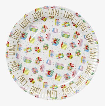 Birthday Paper Plate från Rice med färgglada tårtor och muffins