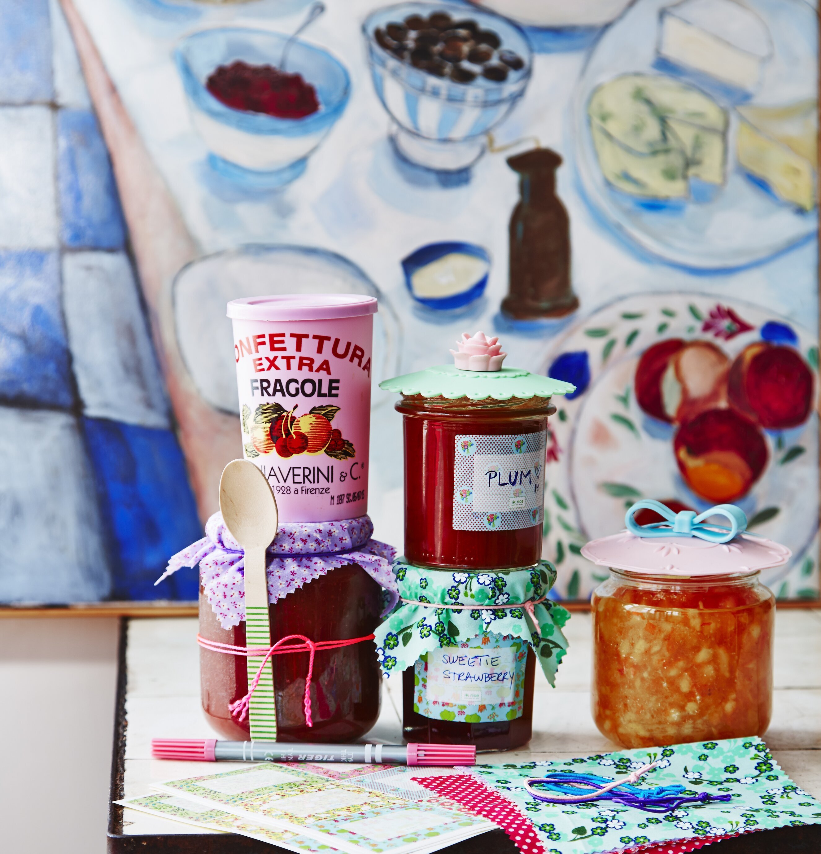 Silikonlock Vintage Rosa från Rice på glasburk med sylt