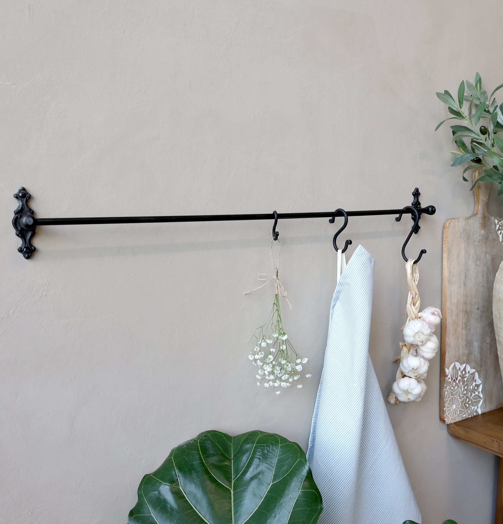 Väggstång Svart 80 cm Chic Antique Knoppar Väggknoppar Klädhängare