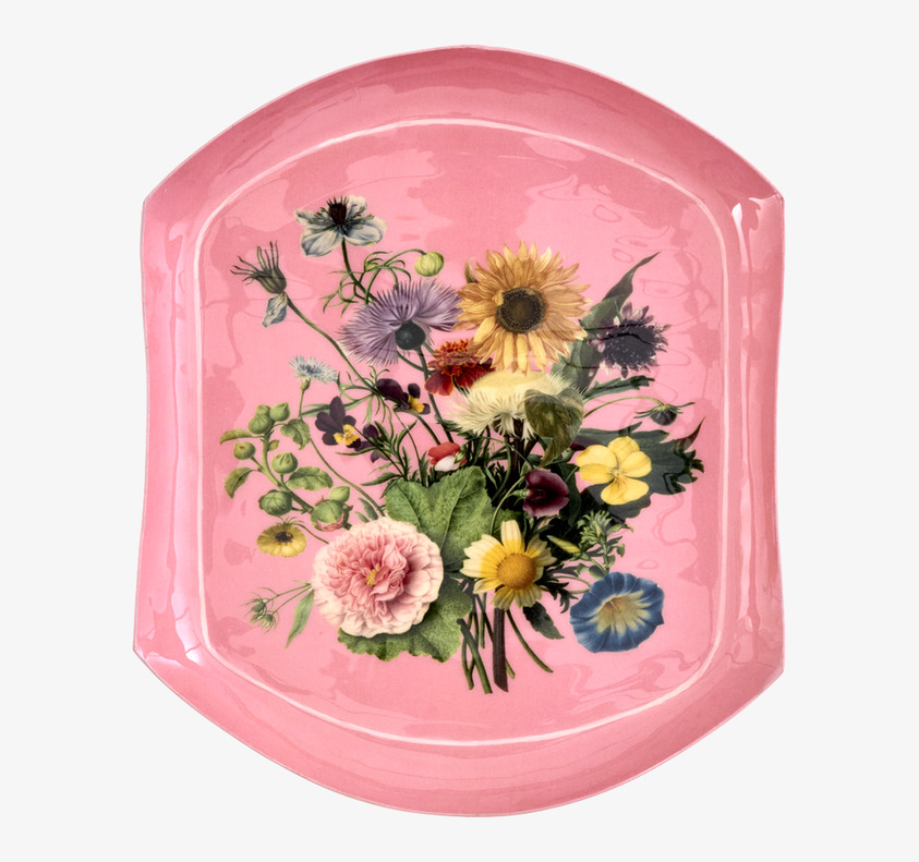 Emaljbricka Blombukett Rosa Rice Serveringsbrickor Brickset Serveringsfat