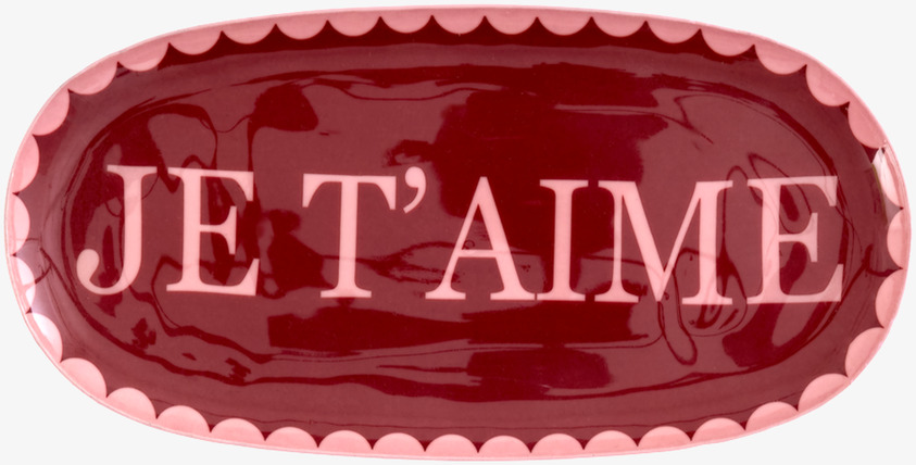 Oval Emaljbricka Je t'aime Rost Rice Serveringsbrickor Brickset Serveringsfat