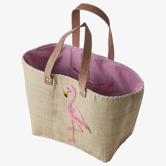 Shopping Bag Flamingo från Rice med broderad flamingo-design