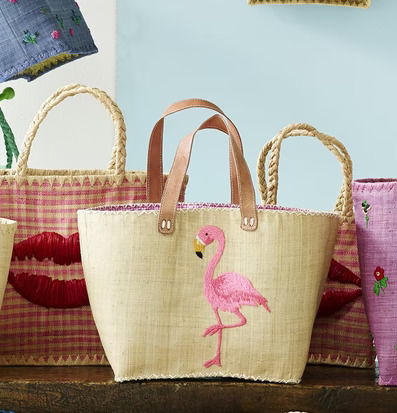 Shopping Bag Flamingo från Rice med broderad flamingo-motiv