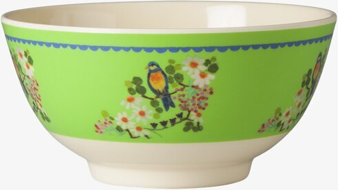 Skål Green Flower Print från Rice med blommor och fåglar