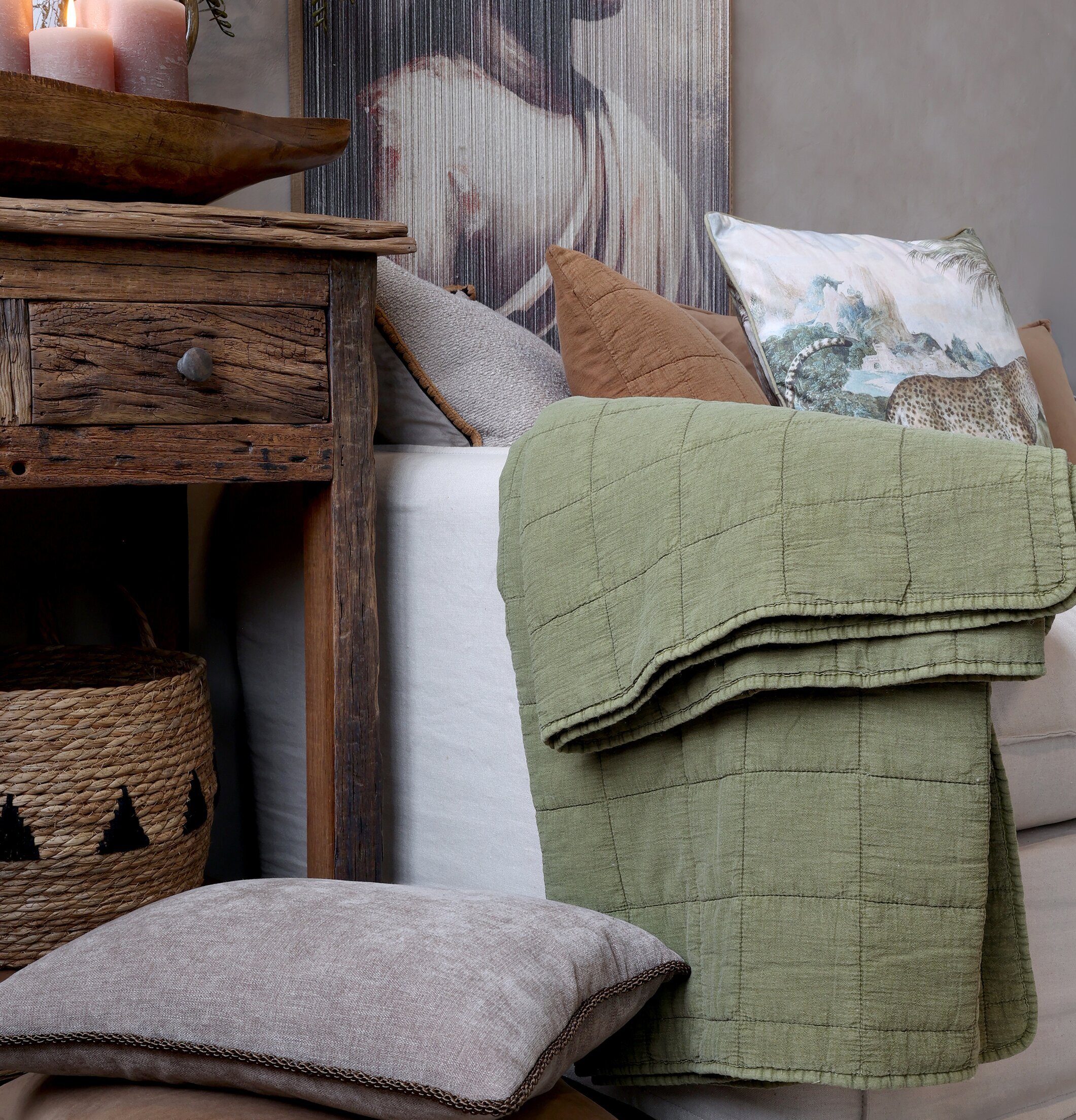 Aix Vintage Quilt Oliv Chic Antique Täcken, filtar, plädar och överkast Filtar Plädar Överkast