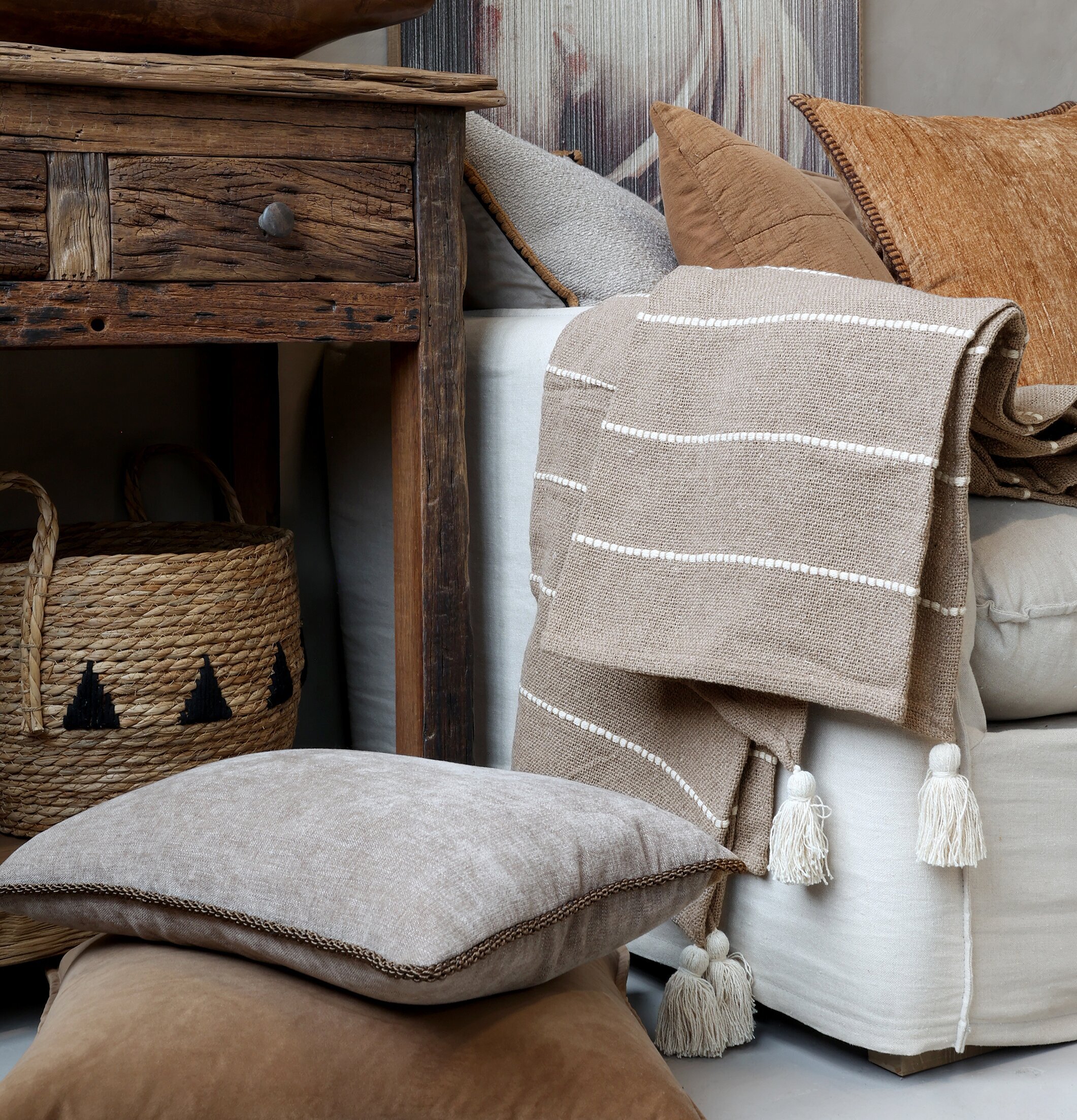 Pläd Taupe & Cream Chic Antique Täcken, filtar, plädar och överkast Filtar Plädar Överkast