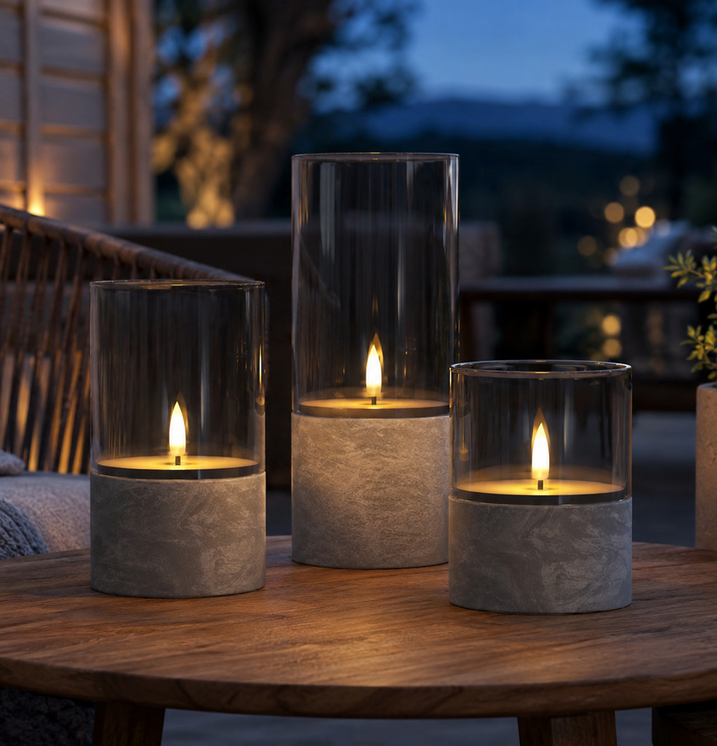 LED-Ljus Betong Set/3 Deluxe Homeart Lampor Taklampor Golvlampor Bordslampor LED-lampor Ledlampor Fönsterlampor Ljusslingor för dekoration Stearinljus