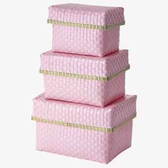 Förvaringsbox Soft Pink från Rice i flätad plast med lock