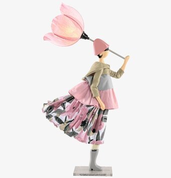Foto: Bordslampa figur med rosa blomformad skärm
