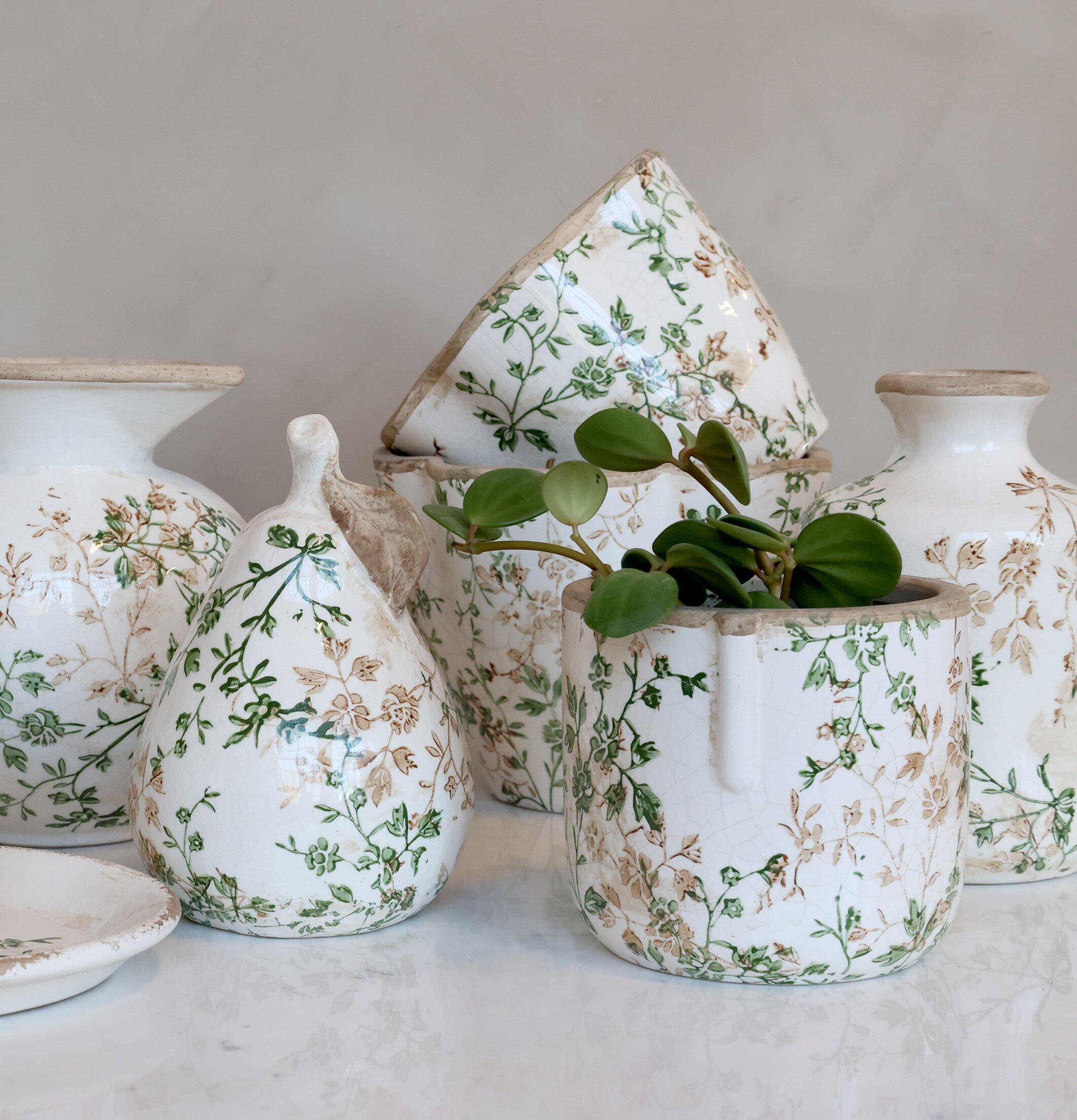 Kanna Keramik Grenblad Kruka - L S Chic Antique Övrig prydnad/dekoration för inredning innemiljö Krukor Örtkrukor