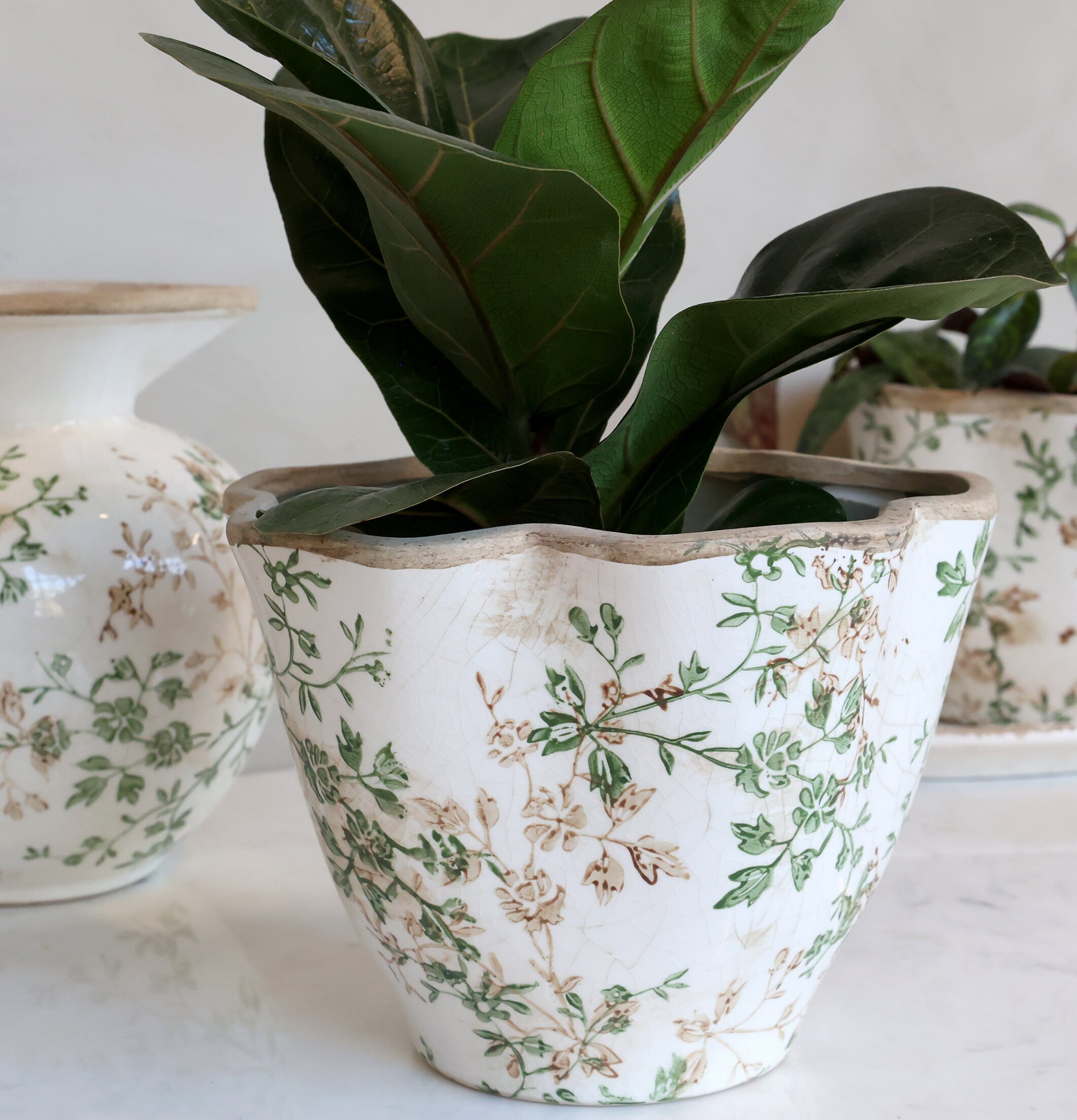 Kruka Keramik Grenblad - L Chic Antique Krukor Örtkrukor Glaskrukor