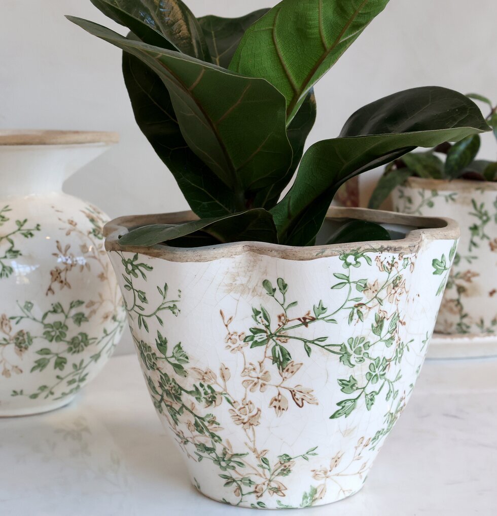 Kruka Keramik Grenblad - L Chic Antique Krukor Örtkrukor Glaskrukor