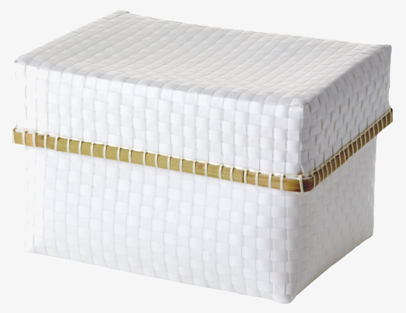 Förvaringsbox Vit från Rice med vävt mönster och gulddetalj
