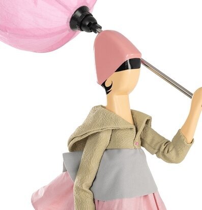 Foto: Figurformad bordslampa med rosa skärm, närbild
