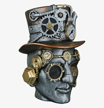 Foto: Steampunk-byst i silver med kugghjul och hatt