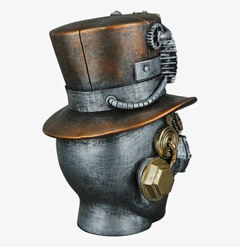 Bild på steampunkbyst i metall med hatt och kugghjul