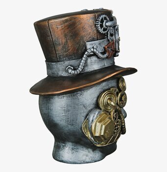 Bild på steampunk byst i silver med hatt och mask￼