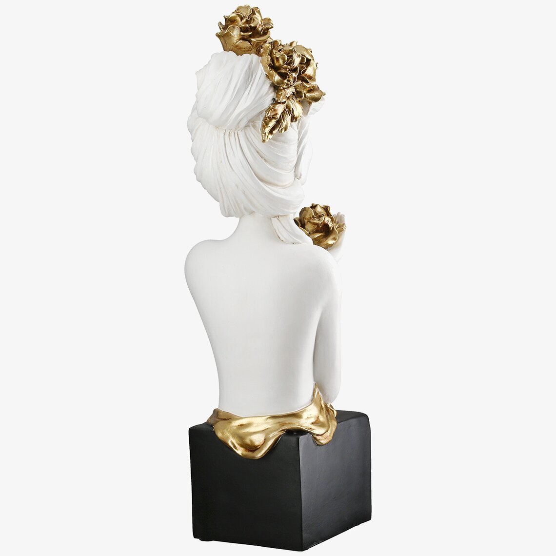 Skulptur Kvinna Med Rosor Vit Guld Gilde Statyer, statyetter, figuriner för inomhusbruk eller altaner Ballerinor
