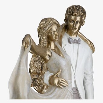 Foto dansande par i guld och beige, dekorationsfigur