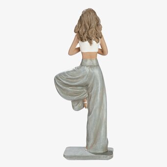 Foto: Yogafigur kvinna bakifrån i grått och vitt