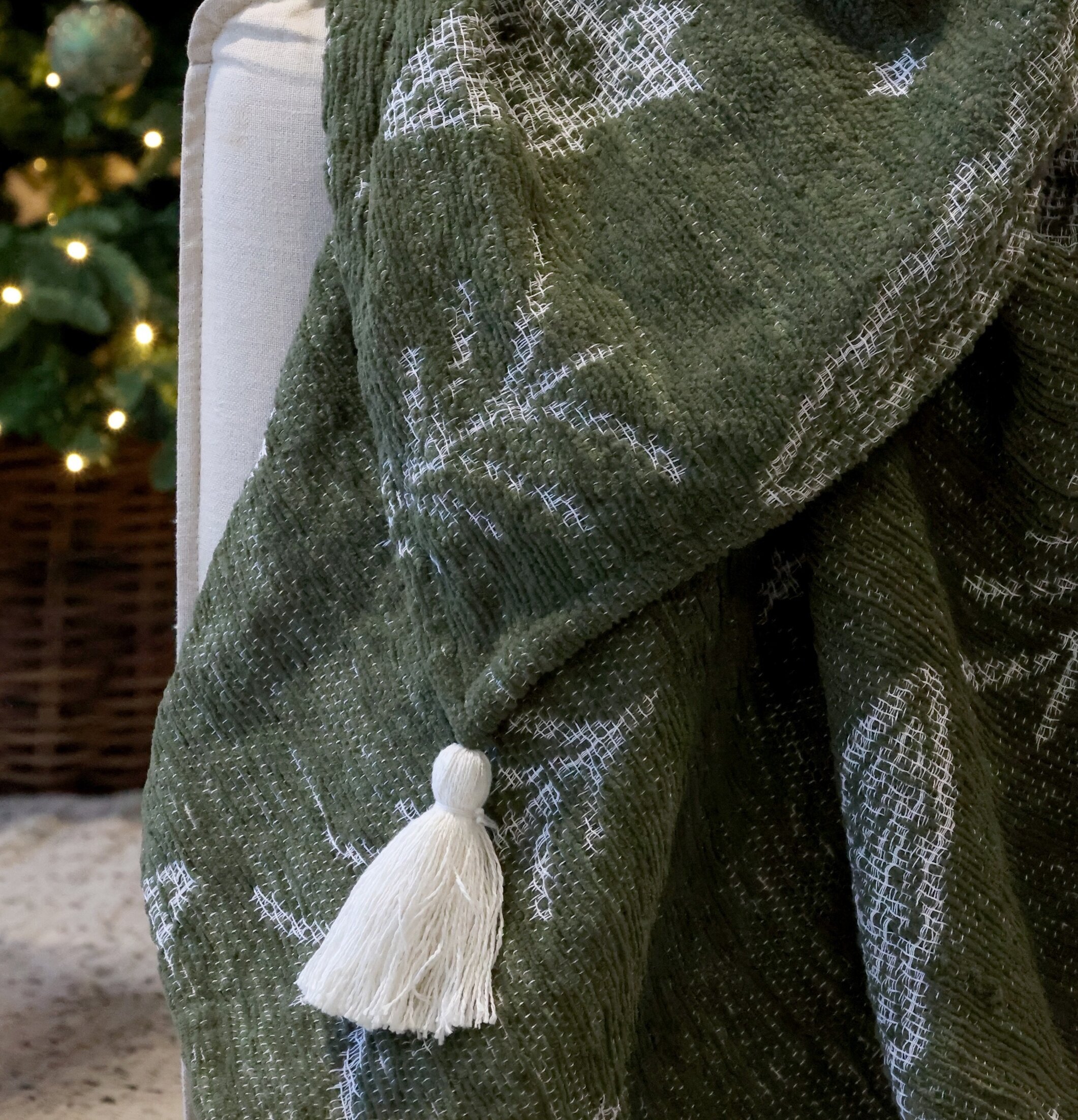 Aix Pläd Chenille Granar Olivgrön Chic Antique Täcken, filtar, plädar och överkast Filtar Plädar Överkast