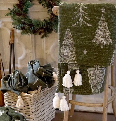 Aix Pläd Chenille Granar Olivgrön Chic Antique Täcken, filtar, plädar och överkast Filtar Plädar Överkast