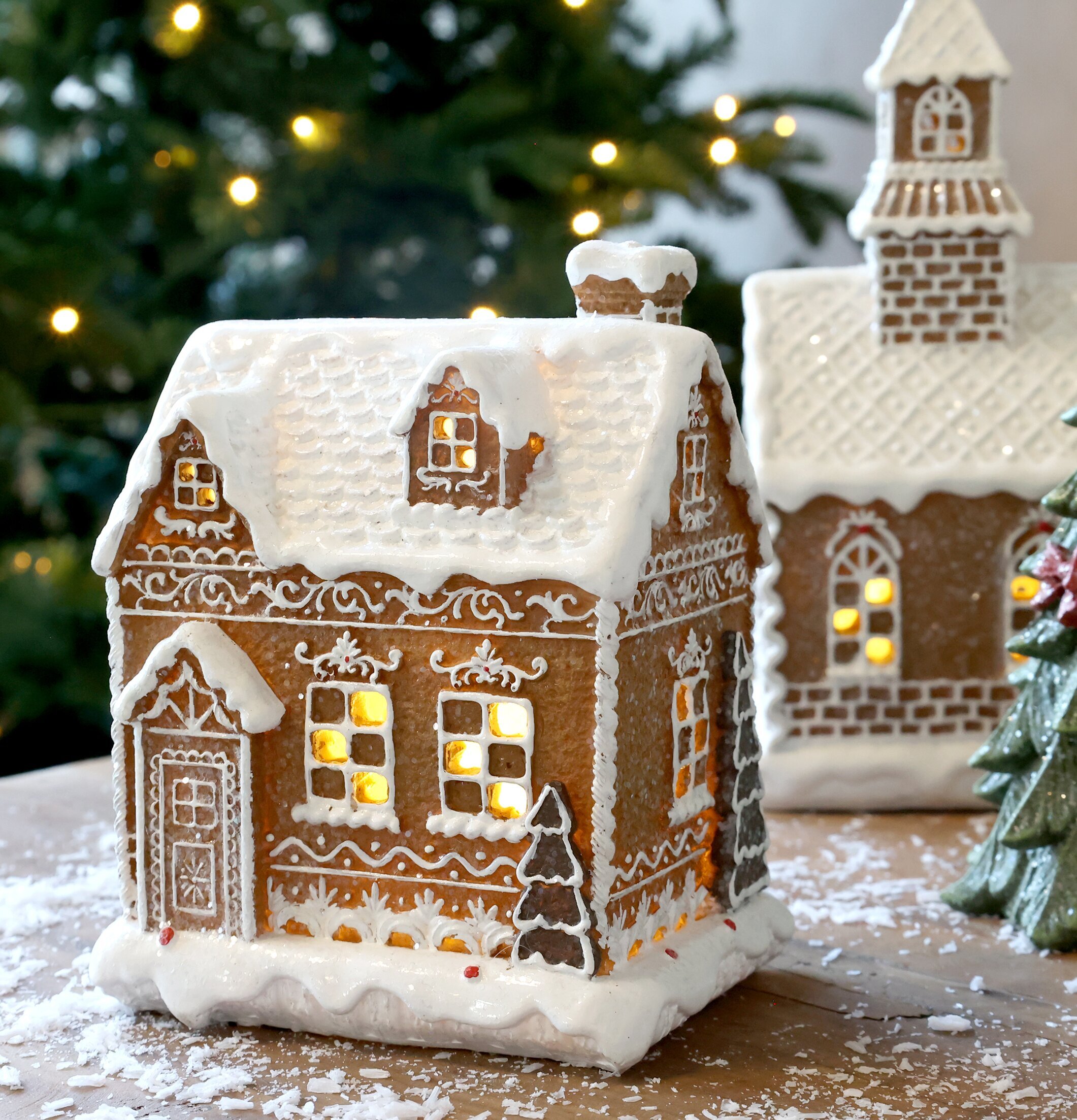 Noël Pepparkakshus LED Mocca 17 cm Chic Antique Övrig prydnad/dekoration för inredning innemiljö