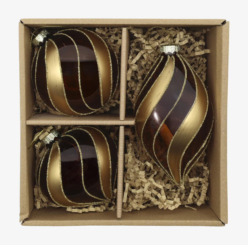 Julkulor i Ask 3-pack Mocca Guld Chic Antique Julgranshänge/julgransdekoration