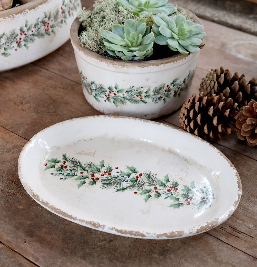 Ovalt Fat Järnek Creme 25 cm Chic Antique för ljus, lyktor, växter och krukor