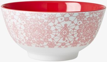 Rice Skål Lace Print med spetsmönster och röd insida