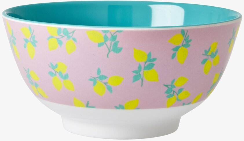 Skål Lemon Print från Rice med citronmönster och turkos insida