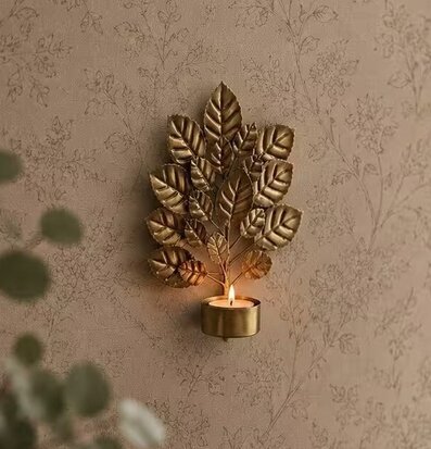 Vägglampett för Värmeljus Blad Antik Mässing Strömshaga Ljusstakar Adventsstakar Ljushållare Ljushyllor