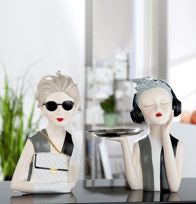 Figur Dam Med Handväska Grå Gilde Statyer, statyetter, figuriner för inomhusbruk eller altaner Ballerinor