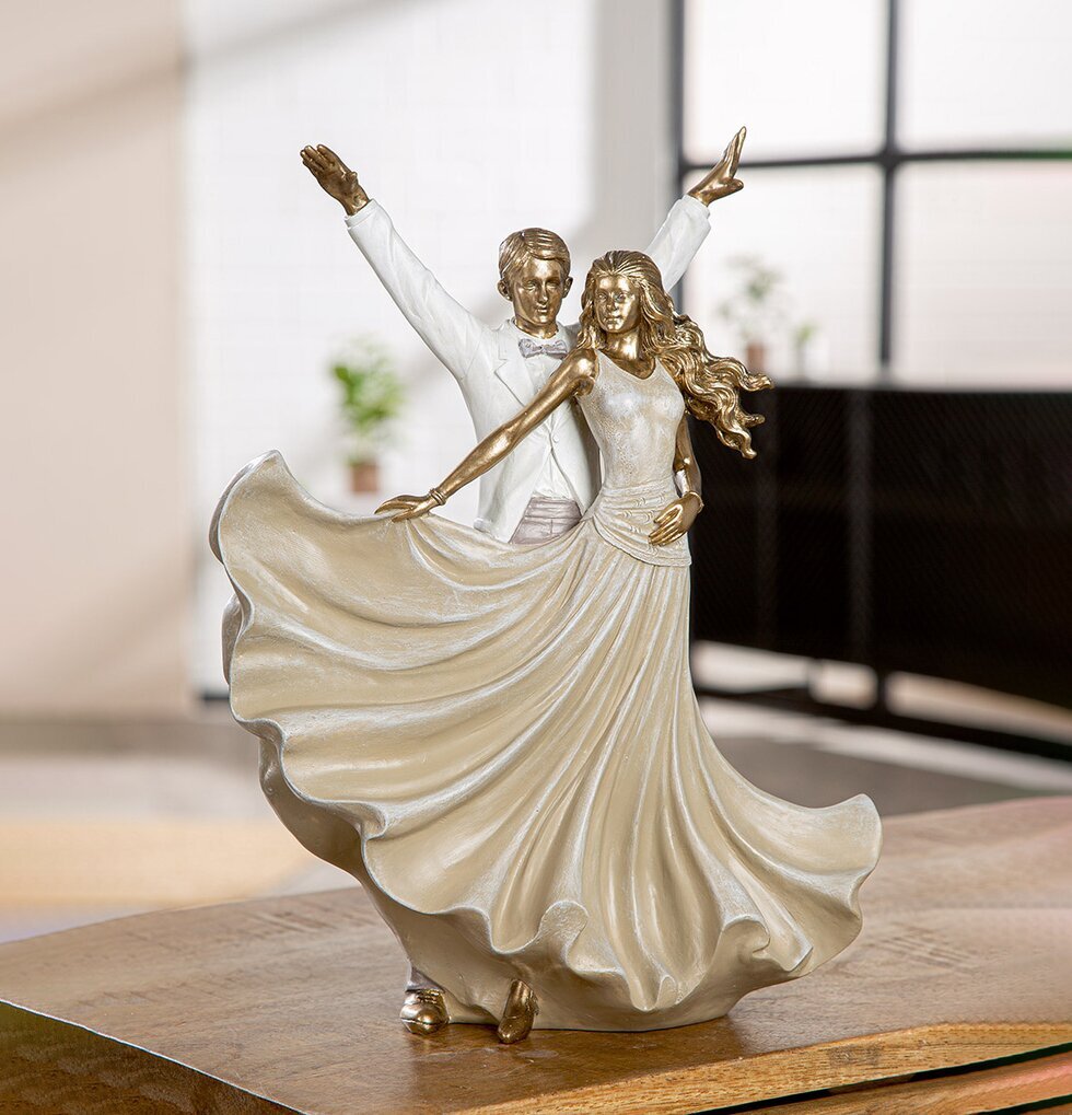 Figur Dansande Par Salsa Utsträckta Armar Guld Beige Gilde Statyer, statyetter, figuriner för inomhusbruk eller altaner