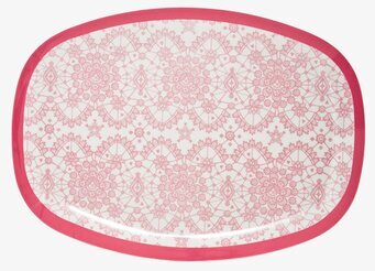 Tallrik Lace Print från Rice med rosa spetsmönster