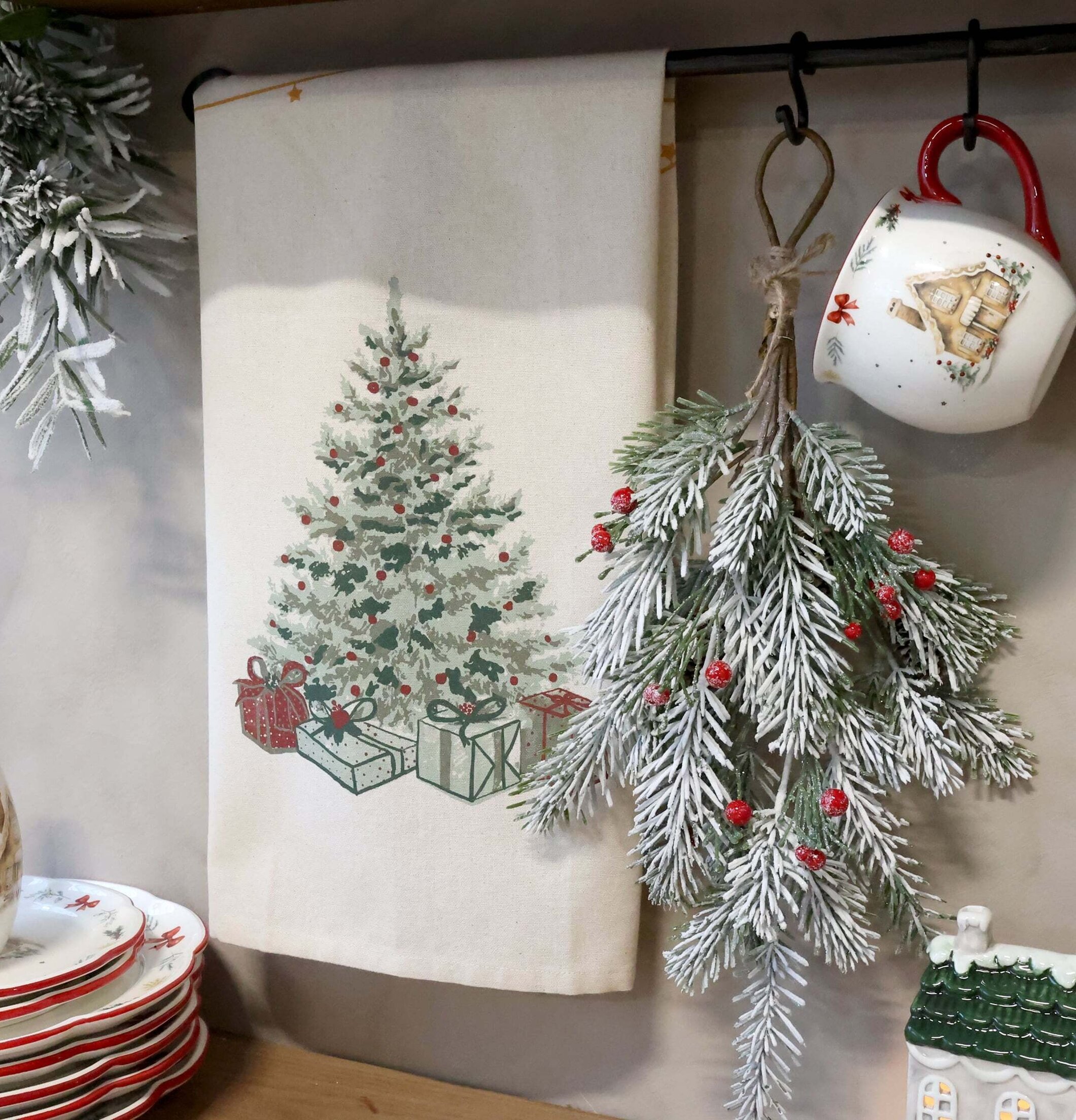 Aix Kökshandduk Julgran Creme Chic Antique Kökshanddukar