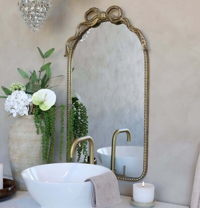 Väggspegel med Rosett Antik Mässing 95 cm Chic Antique Speglar Väggspeglar Stående speglar