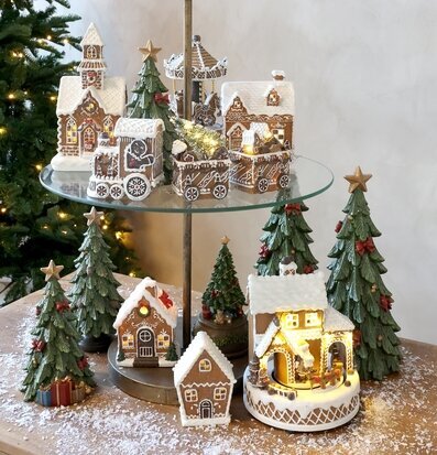 Noël Speldosa Pepparkakshus med Tomte LED Mocca 23 cm Chic Antique Övrig prydnad/dekoration för inredning innemiljö