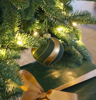 Julkulor i Ask 3-pack Olivgrön Guld Chic Antique Julgranshänge/julgransdekoration