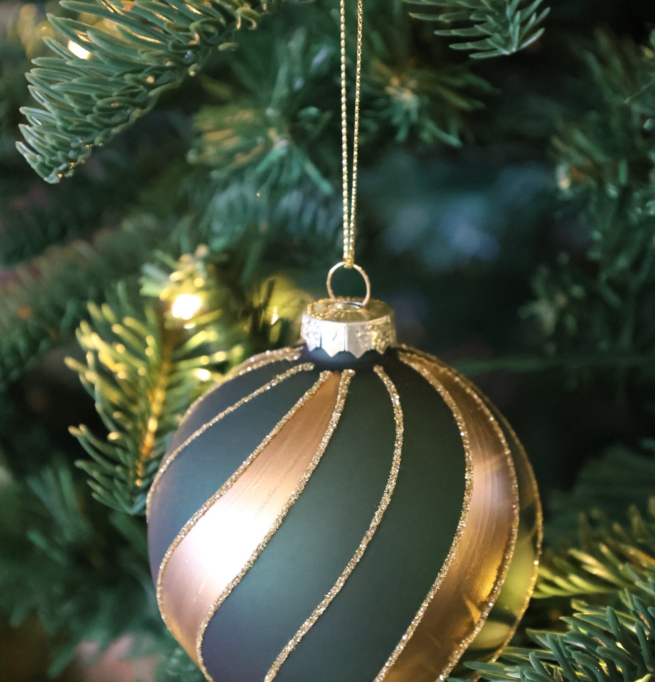 Julkulor i Ask 3-pack Olivgrön Guld Chic Antique Julgranshänge/julgransdekoration