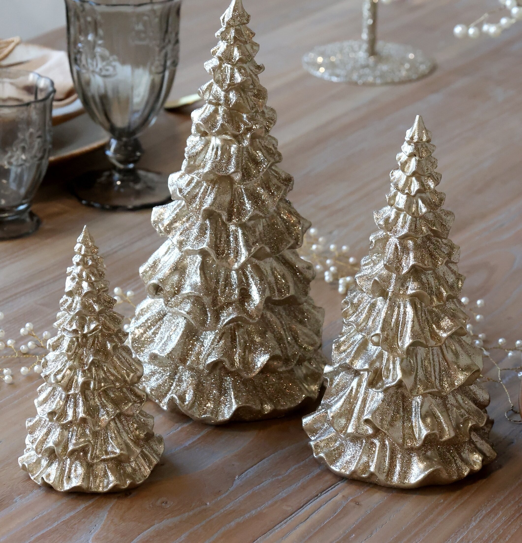 Julgran med Glitter Champagne 20,5 cm Chic Antique Övrig prydnad/dekoration för inredning innemiljö