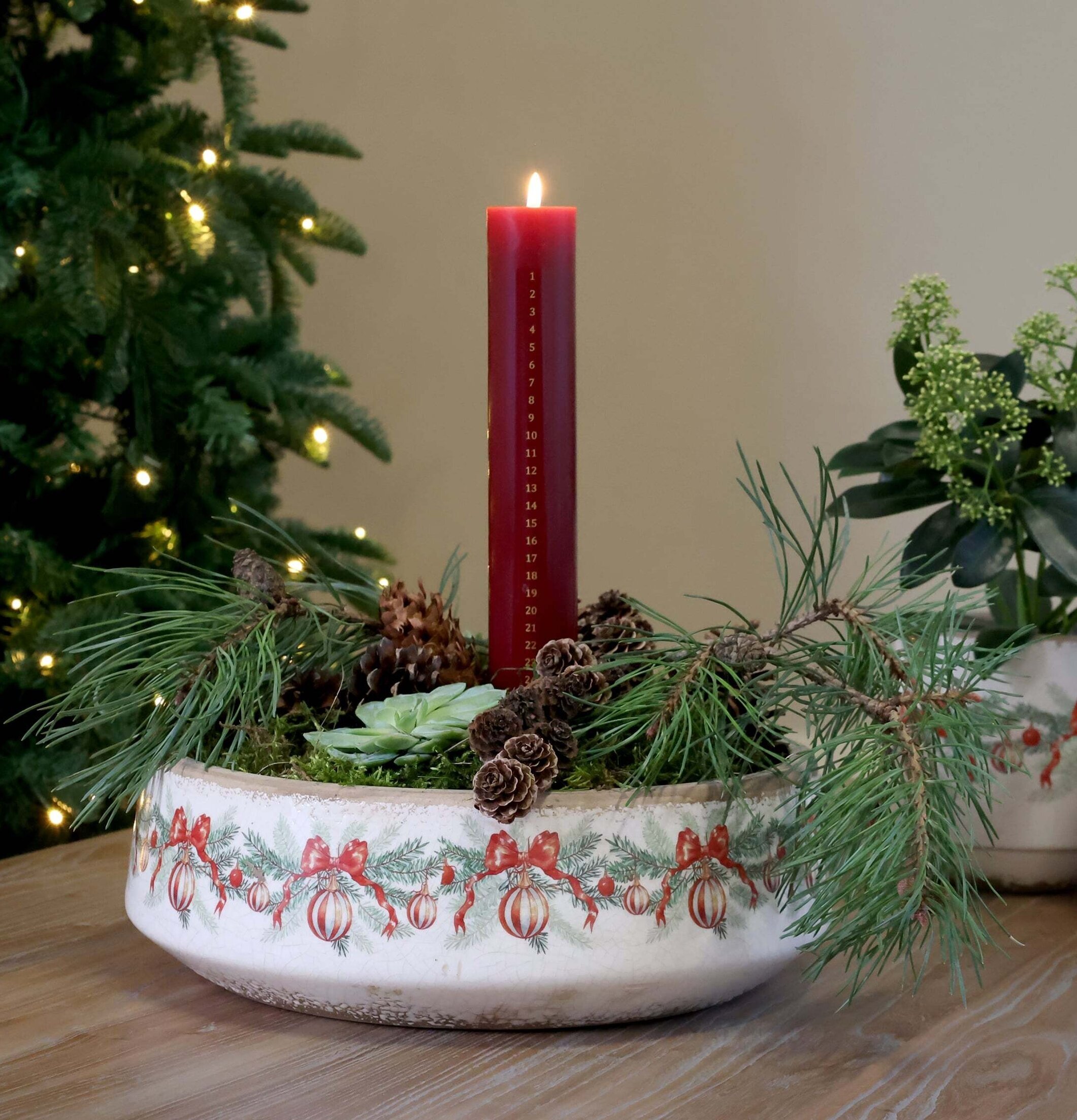 Fat med Julkulor och Rosetter Creme Ø30 cm Chic Antique för ljus, lyktor, växter krukor